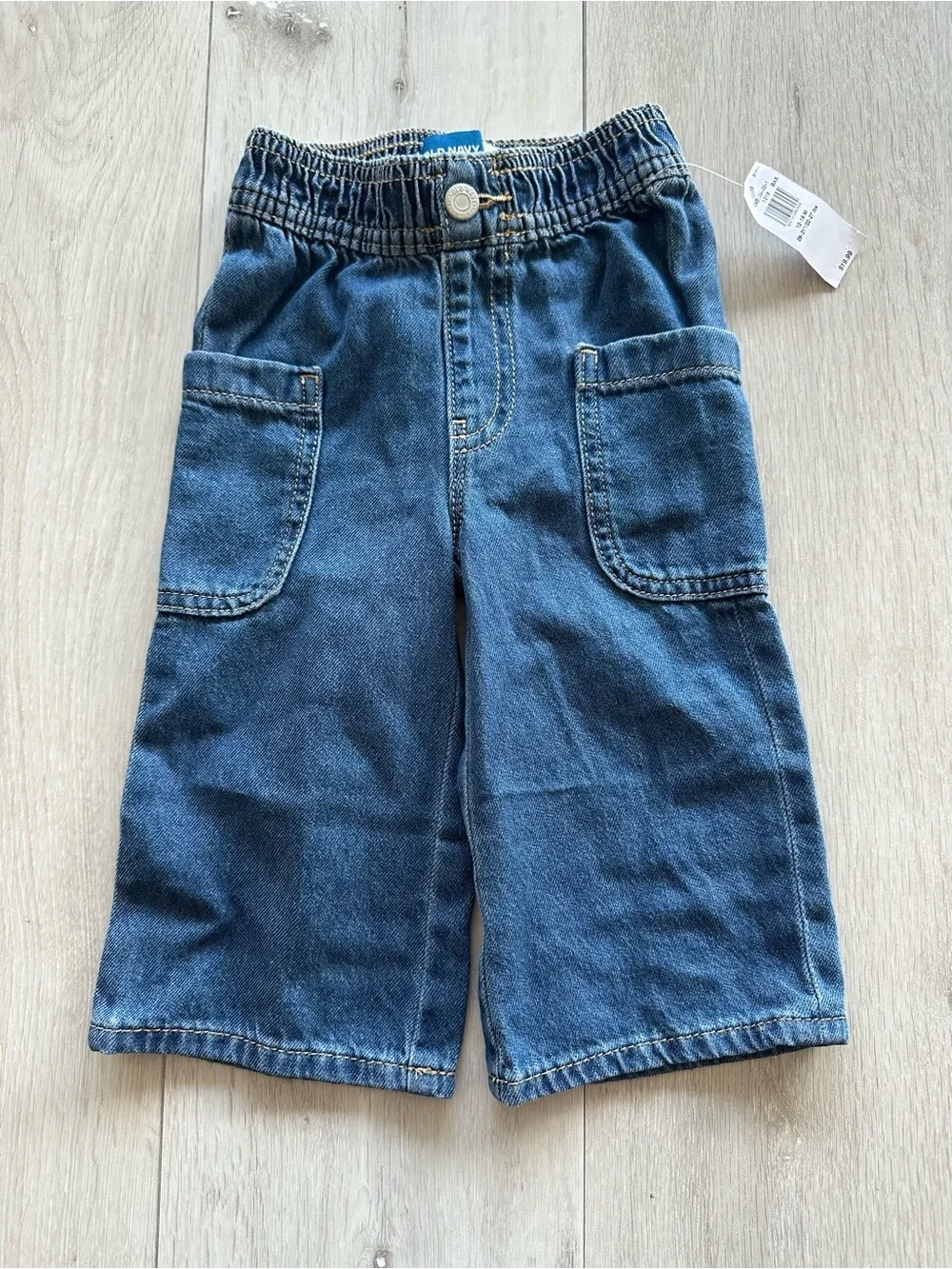 Old Navy Pull-On Baggy Wide-Leg Cargo Jeans  Girls Blue 12-18M NWT IN PKG